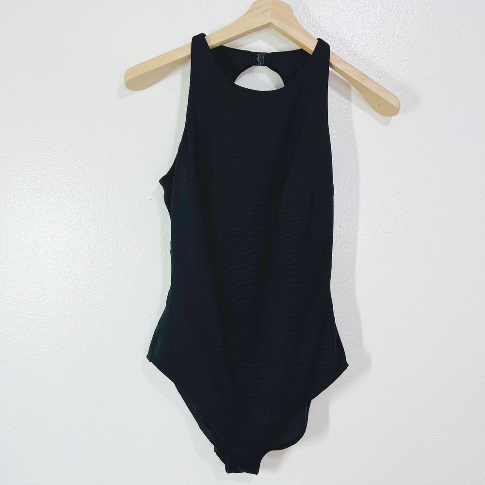 Spanx Black Pique High Neck One Piece Swimsuit Shaping Tummy Control Women XL - Picture 2 of 10
